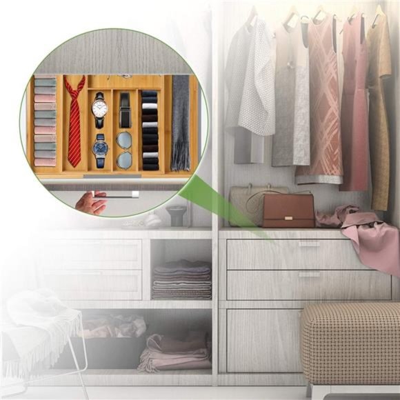 Bamboo Expandable Drawer Organizer, Wood Drawer Dividers Organizer - Picture 5 of 6